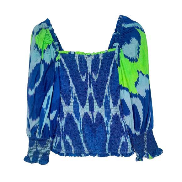 RHODE Blue and Green Patterned Blouse - Picture 1 of 8